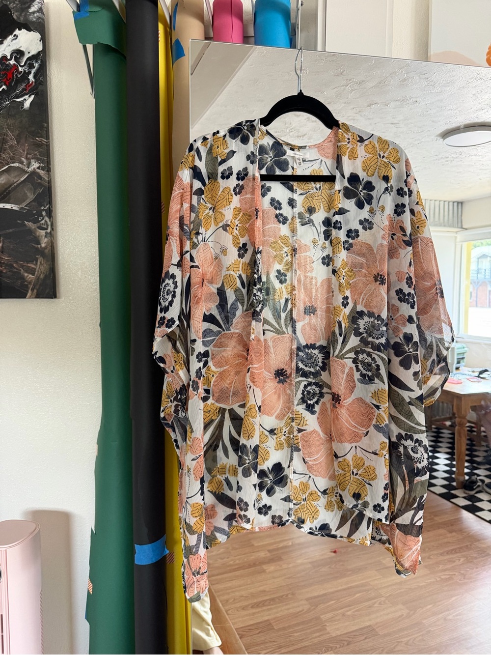 Maurices Peach & Yellow Floral Sheer Kimono